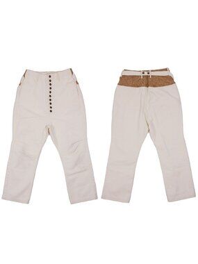 KAPITAL White Brown Belted High Waisted Cropped Pants Sz 0 XS Cotton